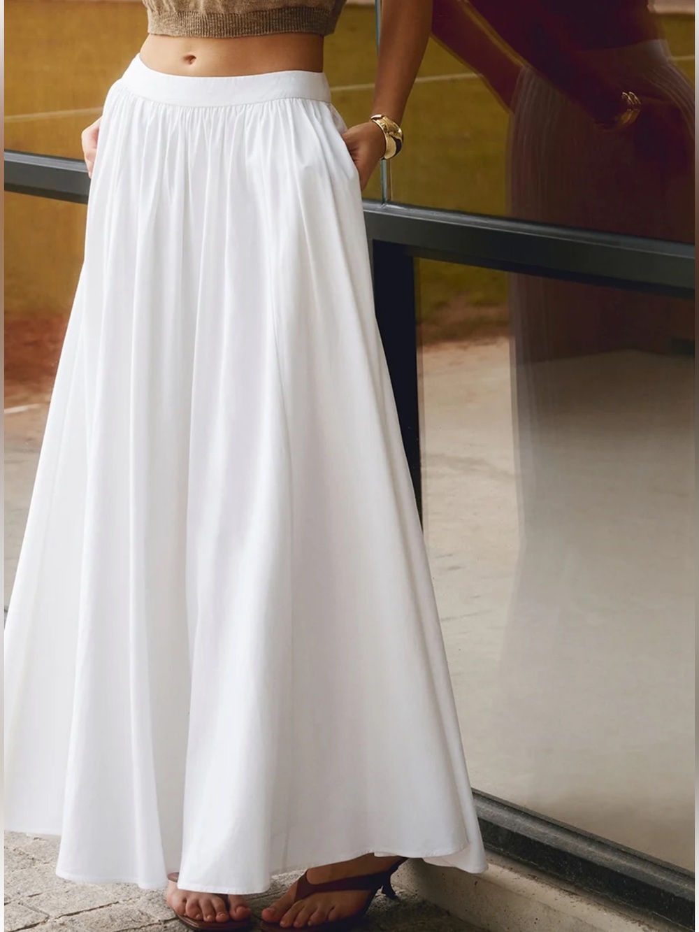 Commense Cotton Pleated Maxi Skirt - Picture 2 of 6